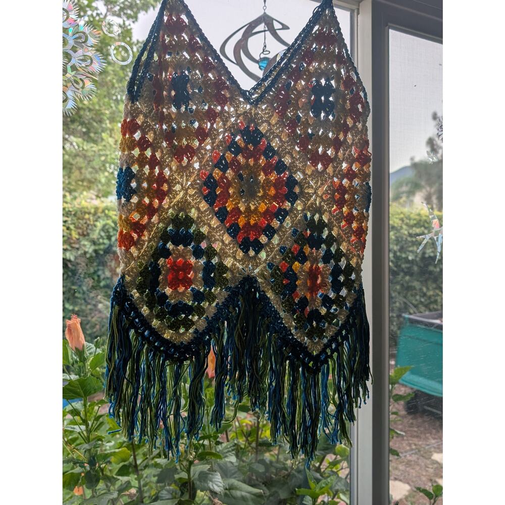 Handmade Multicolor Crochet Fringe Tank Top - Blue Trim - Picture 9 of 9